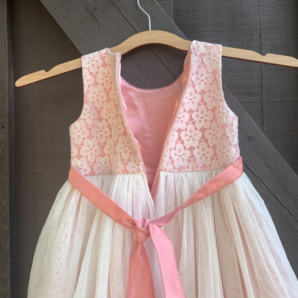 American Princess Girls 2T Pink Ivory Lace Tulle Flower Girl Party Easter Dress - Picture 9 of 14